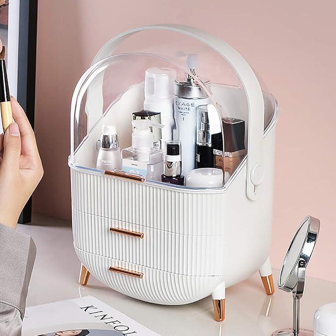 Multi-Function Make Up Case Waterproof Dustproof Cosmetic Storage Box with Transparent cover, Organizer Skin Care Products Jewelry Organizer, Finishing Box for Bedroom Bathroom Desktop, Easy to Carry In Hand, Valuable gift for mother, wife and girlfriend. 4