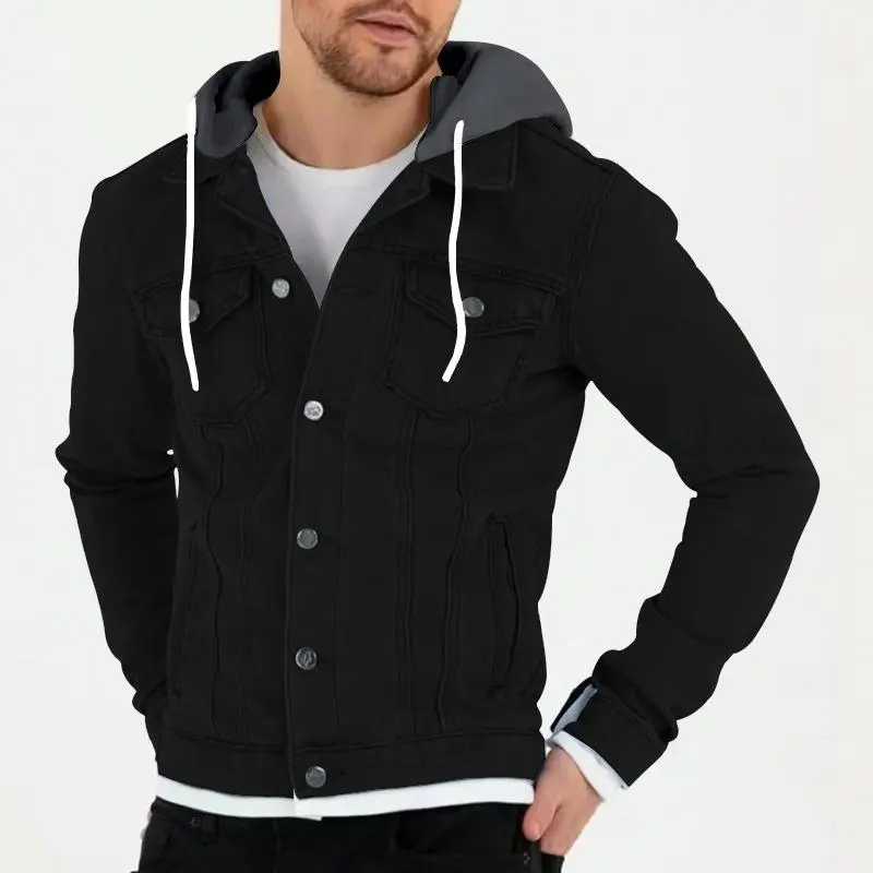 Spring and autumn windproof warm hooded men's coat solid color plus-size casual blazer jacket 1