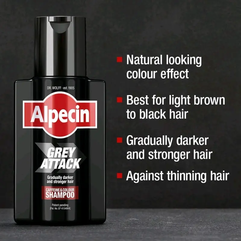 Alpecin Grey Attack Caffeine & Colour Shampoo for Men 1x 200ml | Gradually Darker and Stronger Hair | Controlled & Natural Looking Colour Effect for Less Greys | Against Thinning Hair Haircare Daily Cleansing Cleanser Comfort Conditioner 1