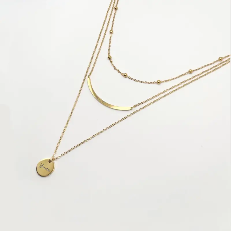 Triple Layer Bar Disc Necklace 3