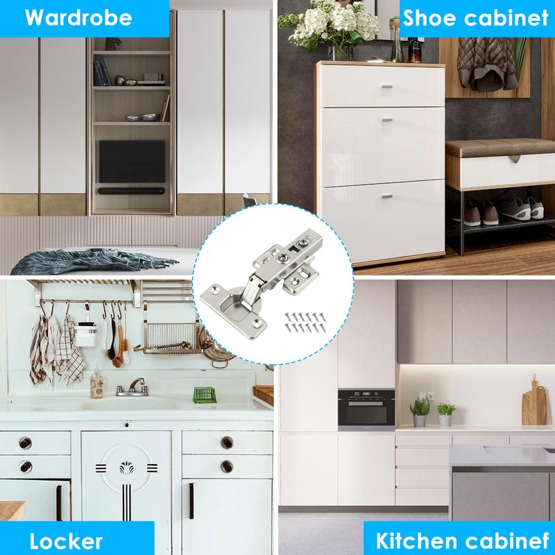 GoDyna 10Pcs Cabinet Hinges with 35 mm Screw 110 Degree Closing Hinge Cover Hinge Nickel-Plated for Kitchen Cabinet Wardrobe Door Bathroom 1