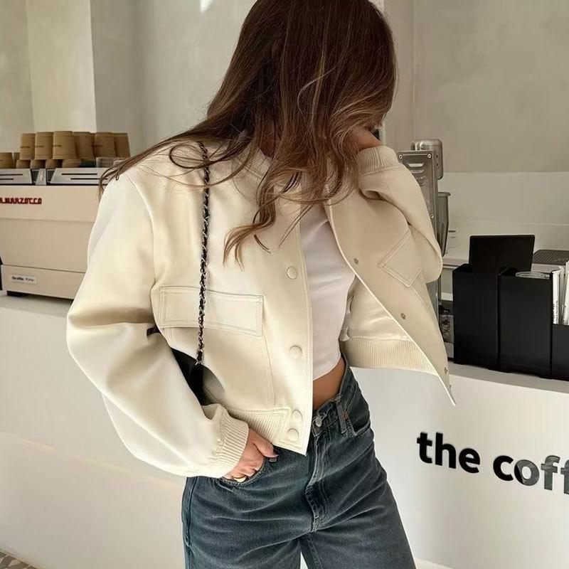 Product Introduction of Fashion Women's Bomber Jacket Long Sleeve Zipper Up Vintage Coat Tops 2025 Spring Elegant Loose Ladies Jackets Coat 5