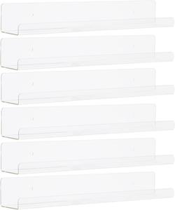 CROWNSHOP Clear Acrylic Floating Shelf Organiser for Vinyl Records 6 Pack 12 Inch Display and Storage Rack for Bedroom & Living Room