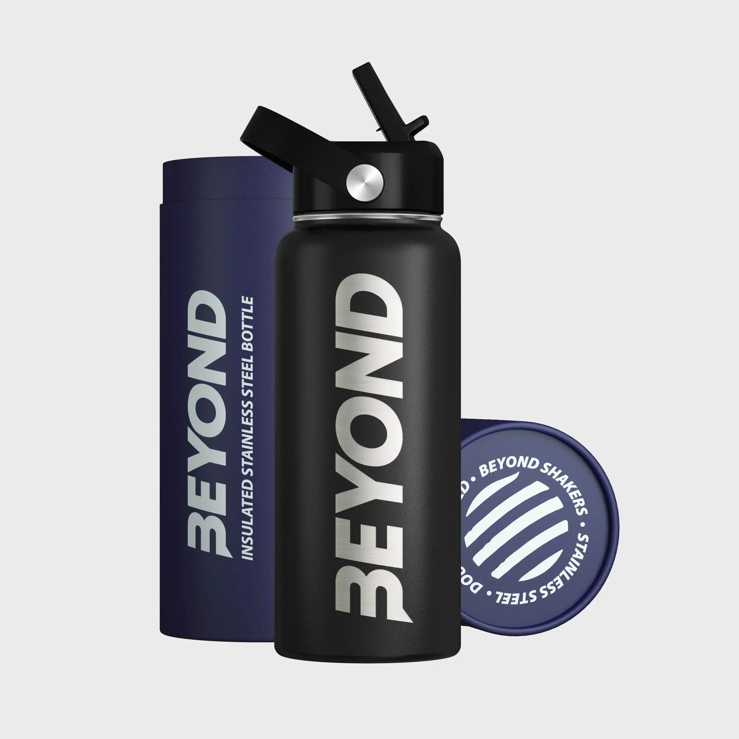 Beyond Premium Vacuum Insulated Stainless Steel Double Walled Stainless Steel Water Bottle 1000ml Wide Mouth Sports Drink Flask BPA Free (Black)