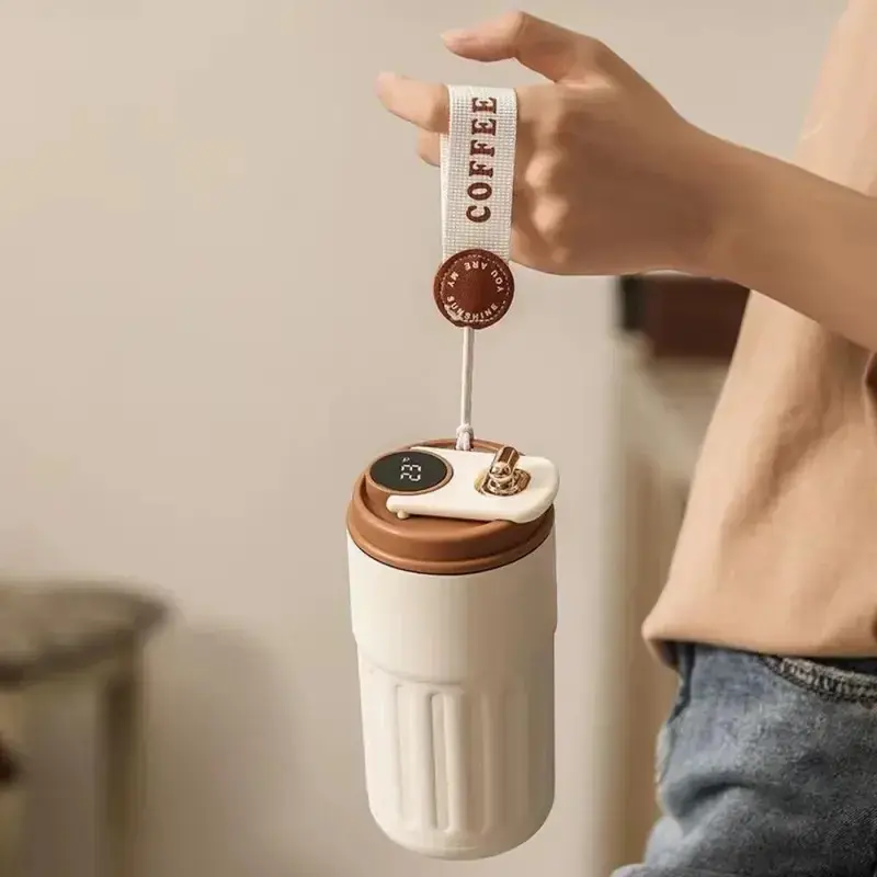 Portable Temperature Display Insulated Coffee Mug, Vacuum Insulated Bottle with Strap, Tumbler Cups, Drinkware for Home Office Travel！. 2