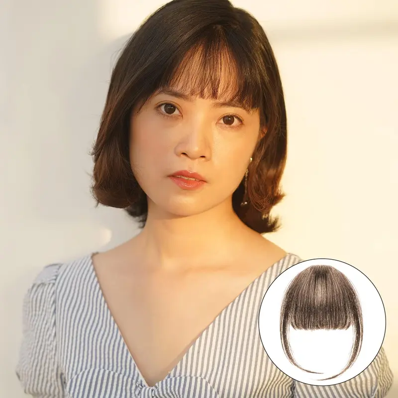 Clip in Fringe, Clip in Bangs for Women Hair Extensions with Temples Hairpieces, Fashion Wispy Bangs Fringe Air Bangs Clip for Daily Wear Y7LHJFP (light brown) 2