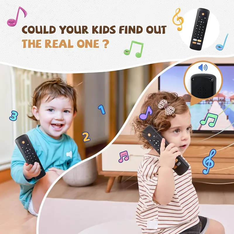 TV Remote Toy - Realistic Play Remote toy with Lights and Sounds, 3 Languages (English, Spanish & French), Learning Musical Toys, Preschool Infant Boys Girls Toys Gift for 1 2 Year Old, Black 3
