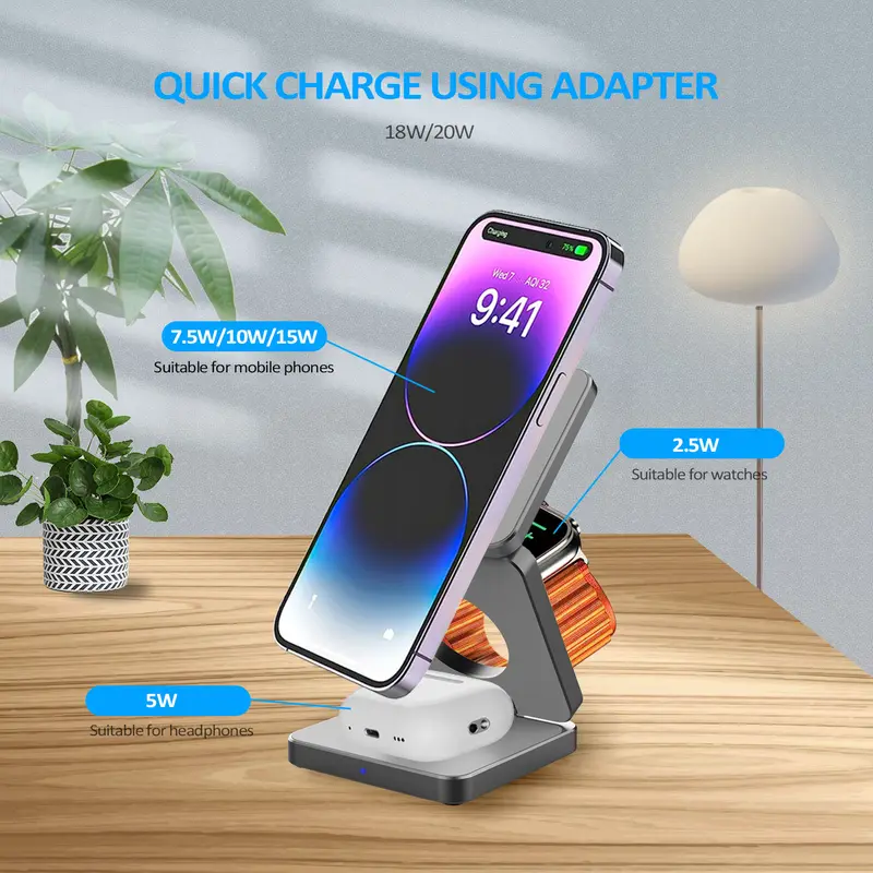 Product Introduction of Magnetic Aluminum Alloy Three-in-one Folding Wireless Charger 1