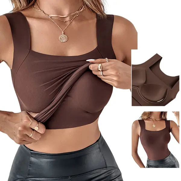 ChicMe Women's ContourX U Neck Shapewear Built-in Bra Tank High Strechy Sleeveless Slim Fit Tops Camisole