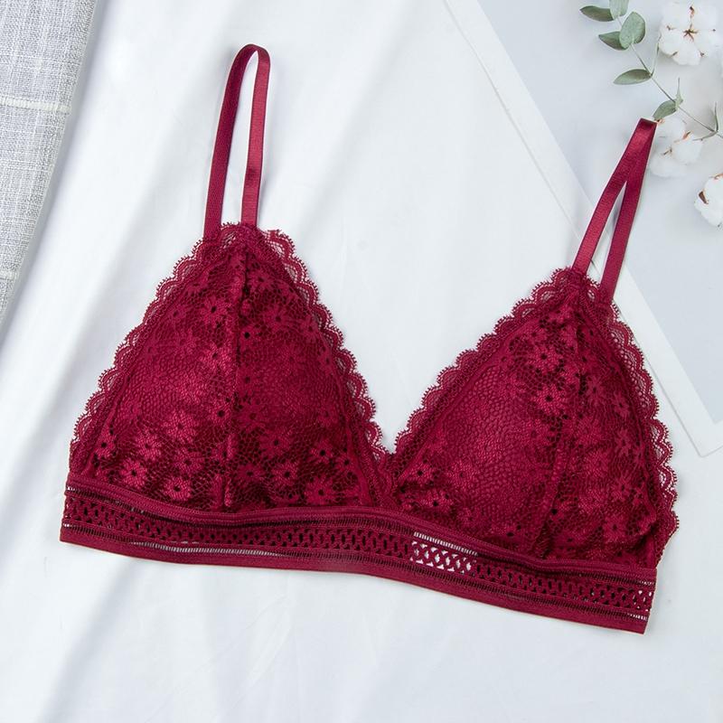 Product Introduction of Women Lace No Steel Ring Bra Beauty Back Wrapped Chest Comfortable Brassiere Stretch Thin Triangle Cup Padded Underwear New 5