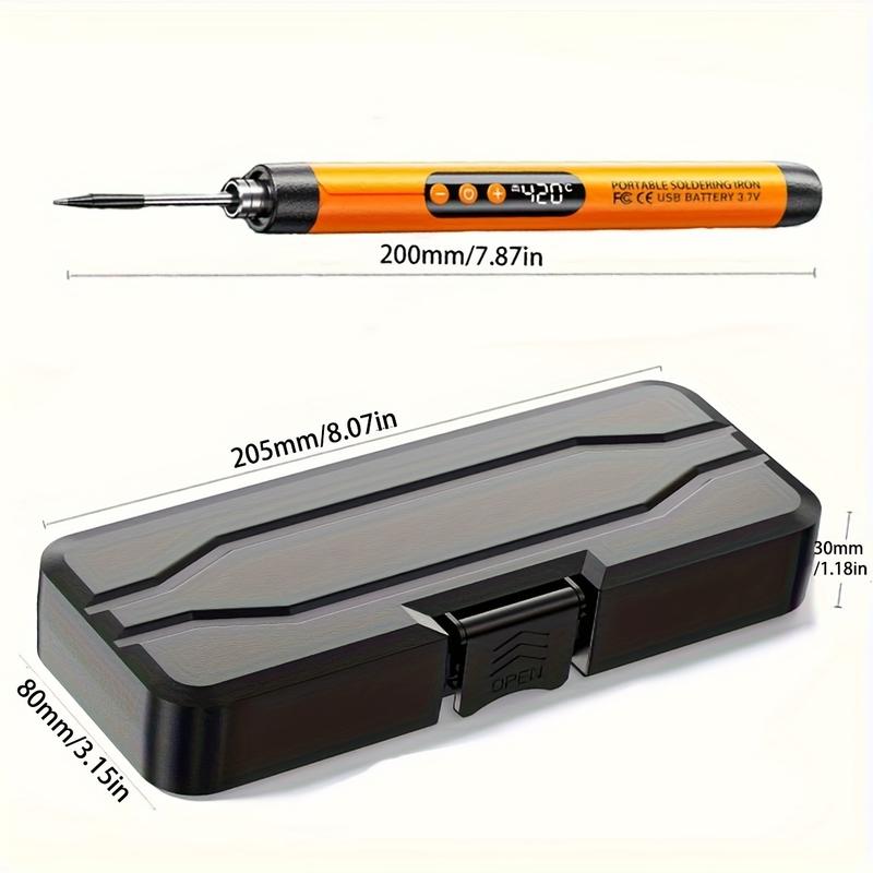 1pc Mini Cordless Soldering Iron Kit with Digital Display, 3 Temperature Settings, USB Rechargeable Portable Soldering Tool for Home Appliance Repair, Jewelry Crafting, DIY Projects - Plastic, Orange & Dark Grey, Compatible with PC 3
