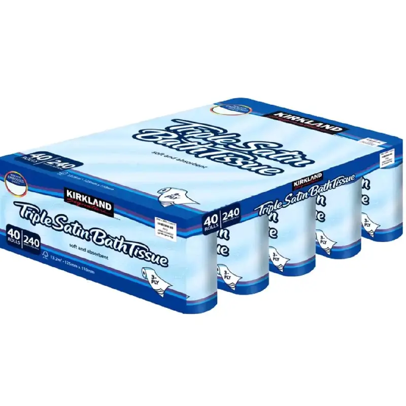 Kirkland Signature Triple Satin 3-Ply Toilet Tissue, 40 Rolls Wipes 1