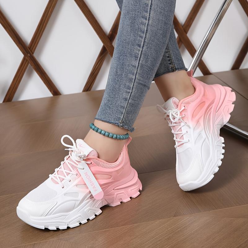 Product Introduction of Women's Gradient Chunky Sneakers, Fashion Lace Up Low Top Running Trainers, All-Match Sports Shoes 1
