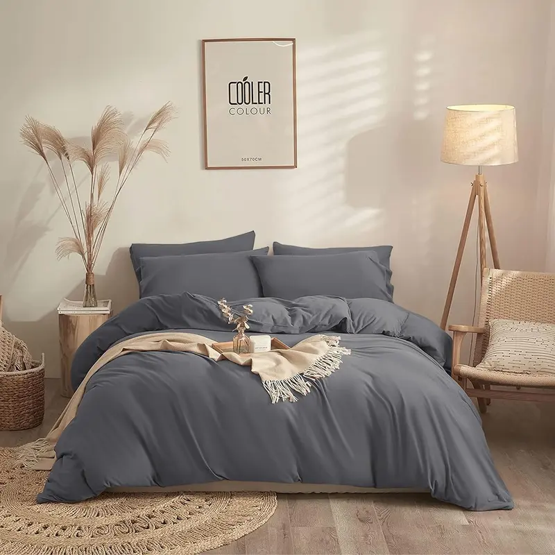 100% Egyptian Cotton Duvet Cover Set |200 Thread Count Plain Dyed Duvet Quilt Cover Set With Free Pillowcases| Non-Iron Easy-care Bedding Set - Single Double King Super King Sizes 2