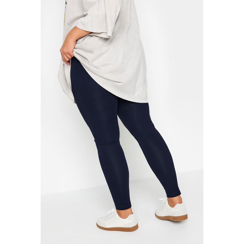 YOURS FOR GOOD Curve Navy Blue Cotton Stretch Leggings 2
