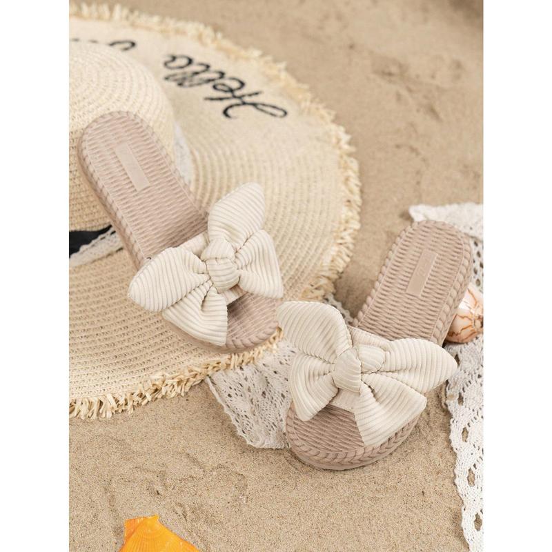 1pair Lightweight Fashionable Bowknot Girls' Beach Slippers, Simple Style 3