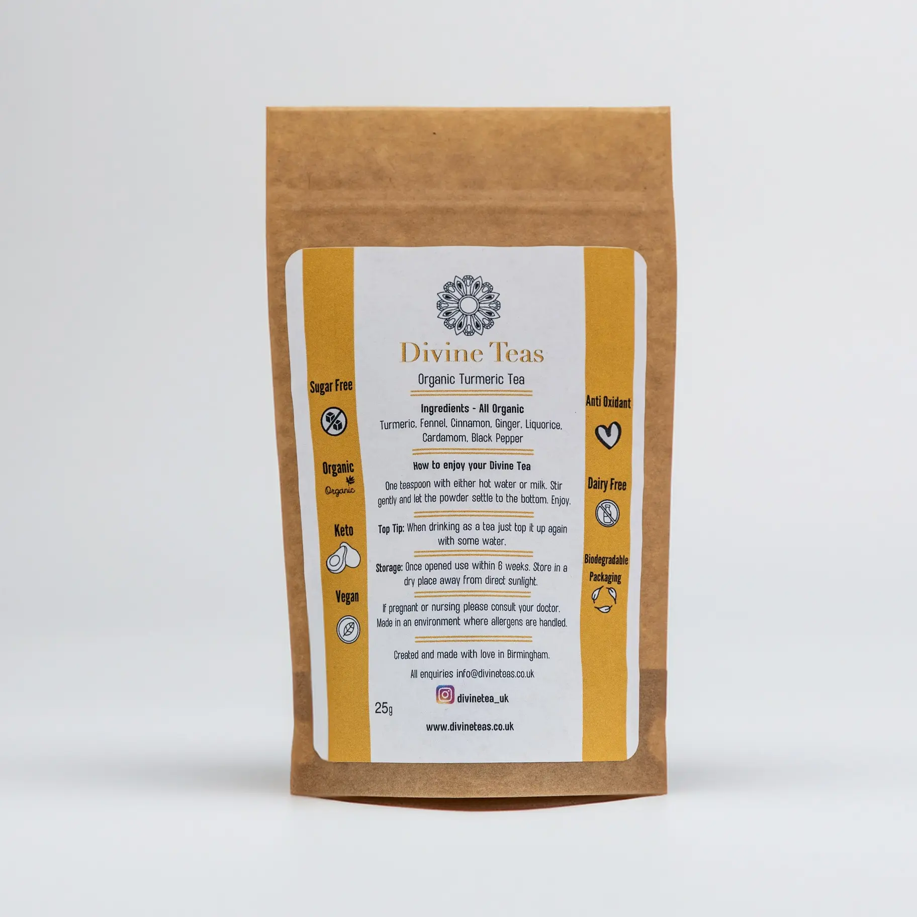 Divine Teas Organic Turmeric Tea Pouch 25g