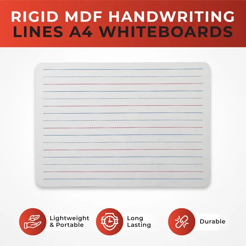 Pack of 30 Rigid MDF Handwriting Lines A4 Whiteboards 1