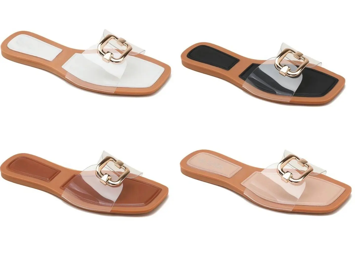 House of Sehrish Women's Clear Perspex Gold Metal Detail Slip ons Sliders Sandals