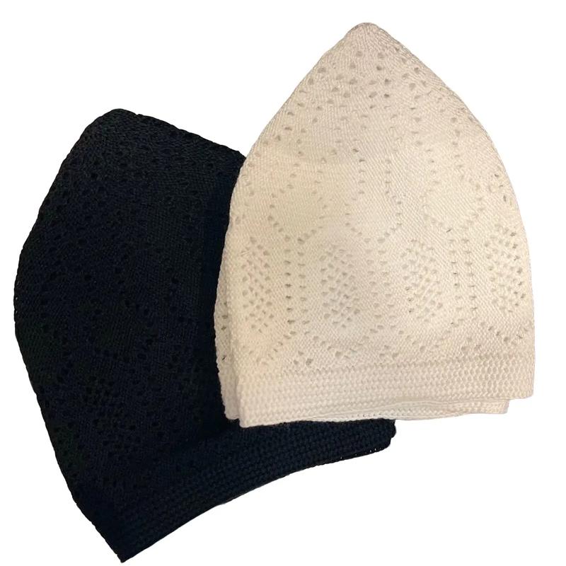 Black & White Prayer Cap for Men - Regular Size Islamic Skull Cap 1