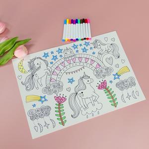 Sensory Junction Silicone Washable Colouring Placemat For Kids With Coloured Pens - 6 Design Options - Wipe Clean Reusable - Eco Friendly - Food Grade Silicone