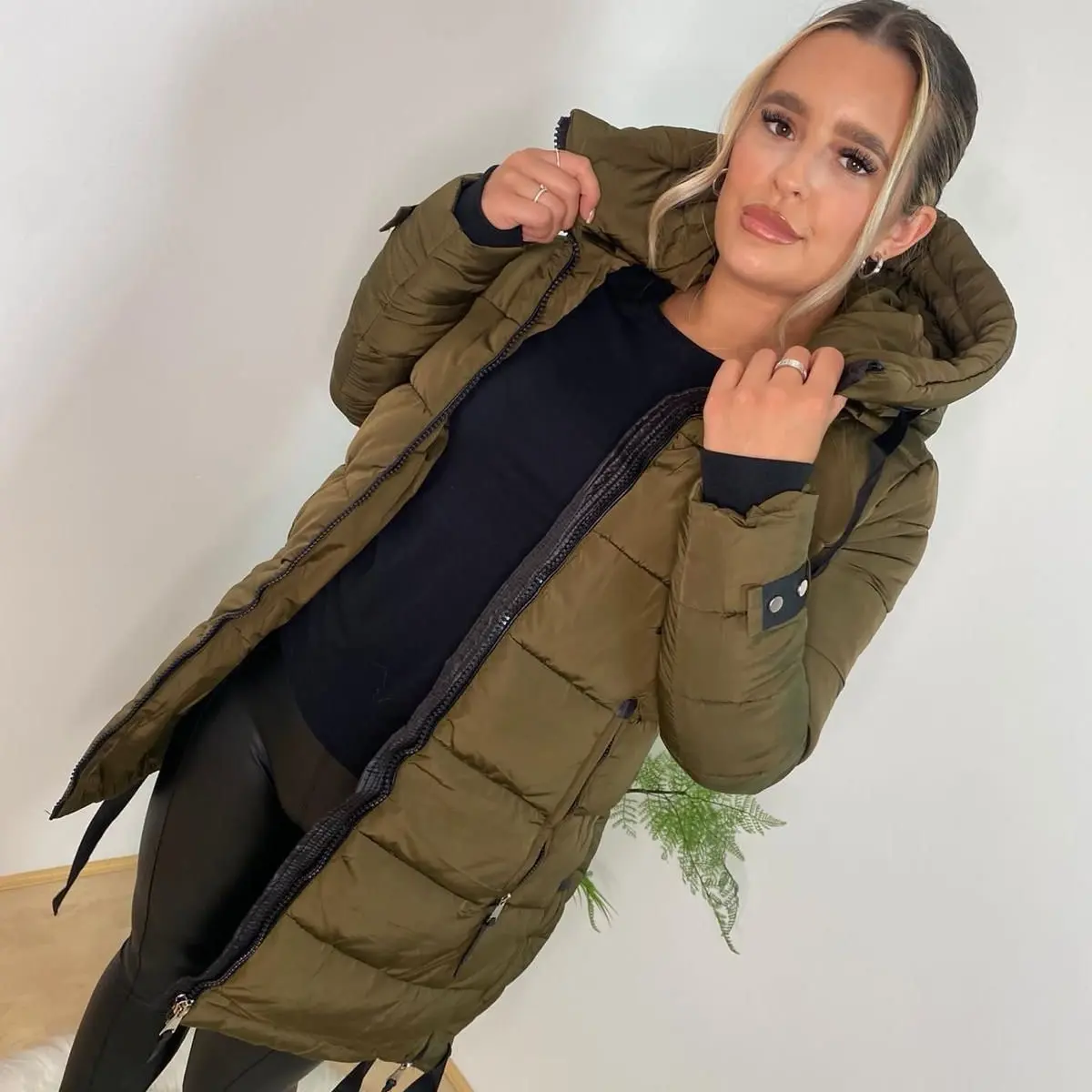 Sara Hooded Long Puffer Coat with Side Straps for Women - Ultimate Winter Warmth - Jackets, Womenswear