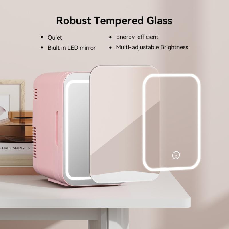 4L Mini Fridge with LED Mirror Portable Cooler Warmer Table Top Bedroom Makeup 6