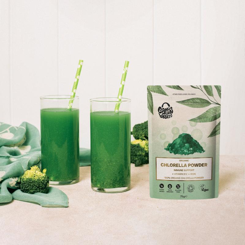 Earths Basket Organic Chlorella Powder 75g, Broken Cell Wall, Immunity Support Healthcare Edible Supplement Dietary Fitness Health Optimum 1
