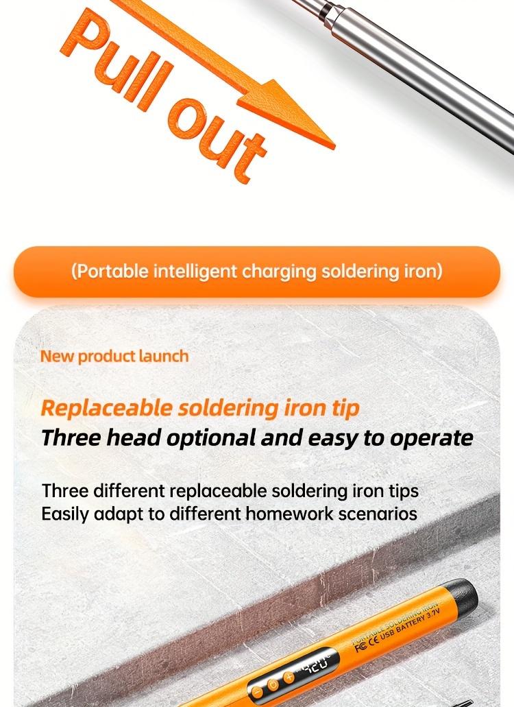 Product Introduction of 1pc Mini Cordless Soldering Iron Kit with Digital Display, 3 Temperature Settings, USB Rechargeable Portable Soldering Tool for Home Appliance Repair, Jewelry Crafting, DIY Projects - Plastic, Orange & Dark Grey, Compatible with PC 13