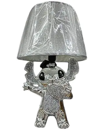 Bling Crushed Diamond Stitch Table Lamp with Silver Shade Ceramic Base Sparkling Bedside Home Decor Gift (Silver Heart in Hand)