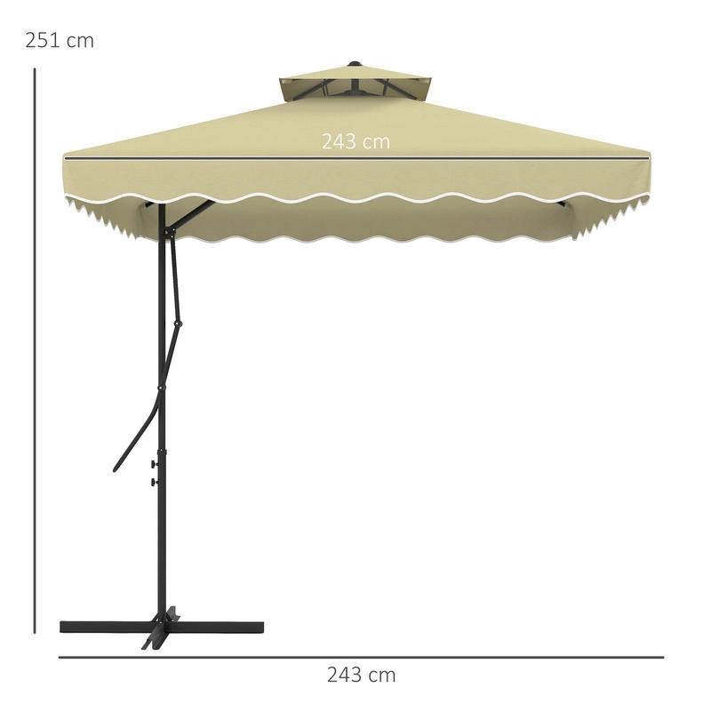 Outsunny 2.5m Square Double Top Garden Parasol Cantilever Umbrella with Ruffles, Beige 2
