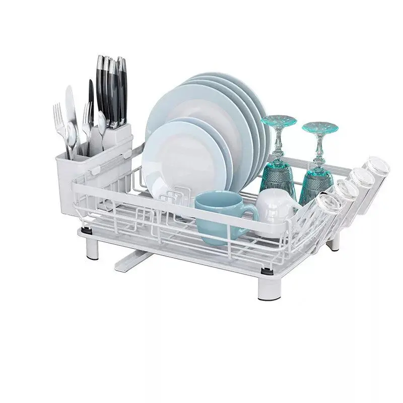 Dish Drainer Kitchen Sink Cutlery Draining Holder Plate Rack with 360°Drip Tray Organiser 0
