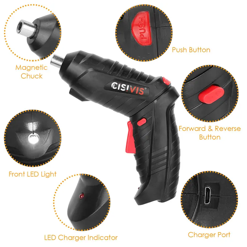 Cordless Drill Electric Screwdriver 47PCS Set Drill Driver Bits Rechargeable Kit 6