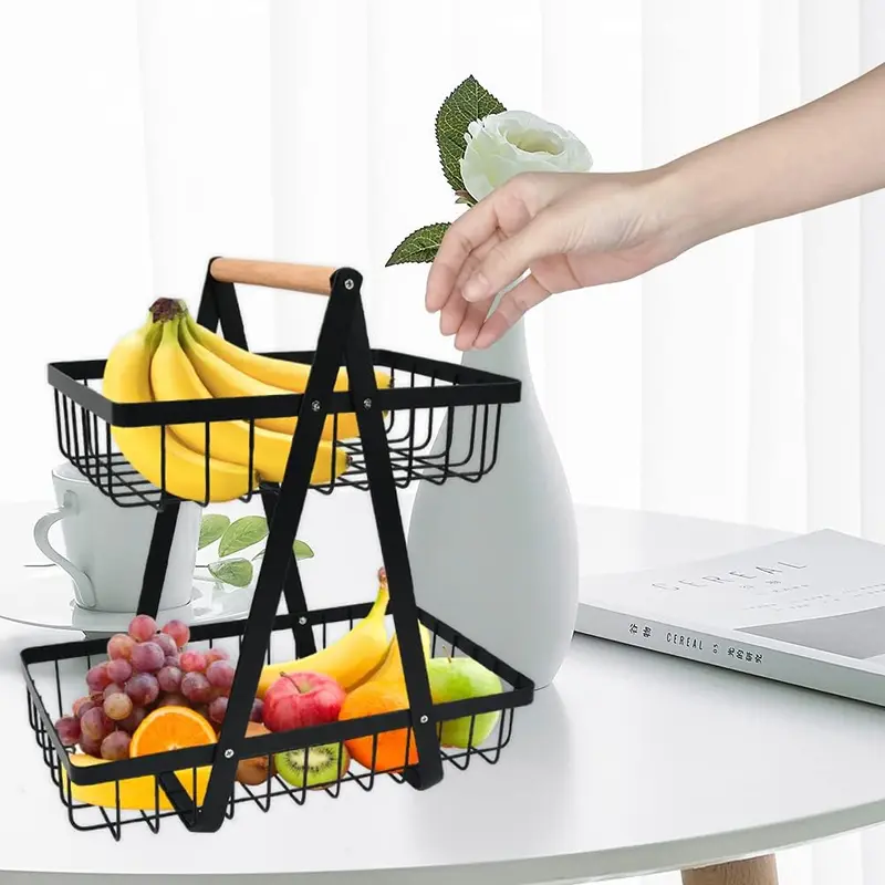 2-Tier Fruit Storage Basket – Multi-Purpose Fruit & Vegetable Holder, Bread Basket & Kitchen Organizer Decorative 1