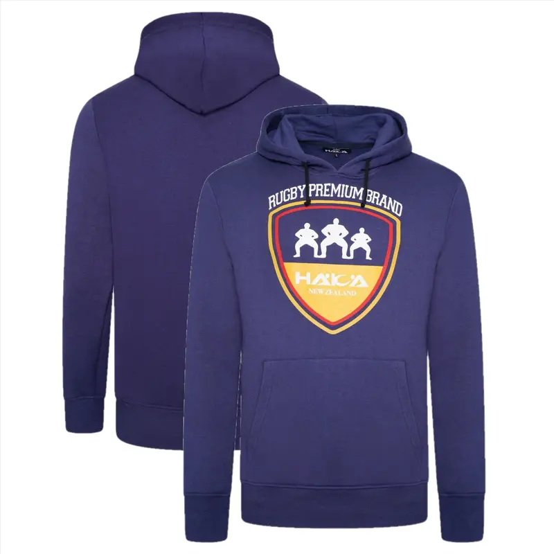 Haka New Zealand Hoodie Men's Rugby Heritage Shield Navy Top 3