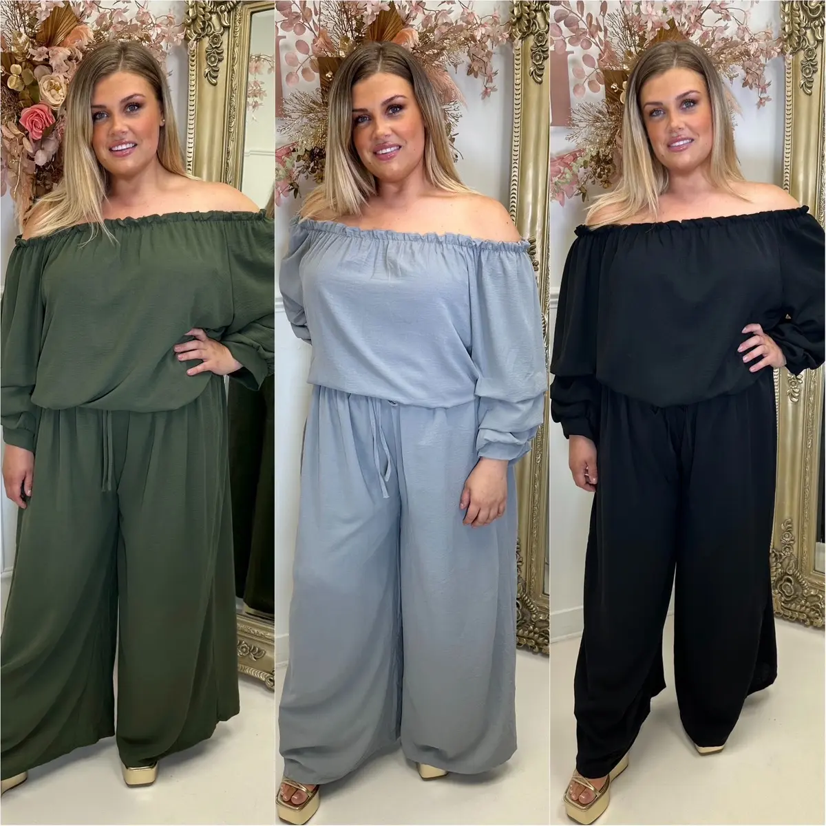Sally Gathered Sleeve Bardot Two Piece Set