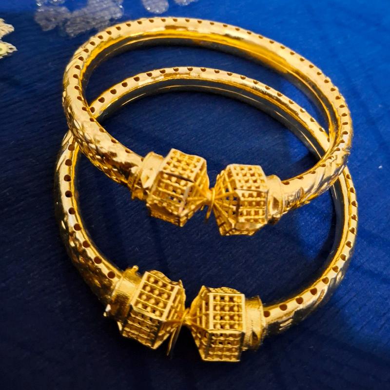 Asian Traditional Gold Plated Bracelet Kangan Pair - Size 2.4/2.6 4
