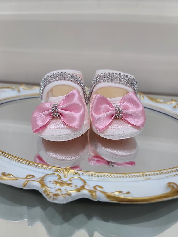 Newborn booties baby girl fancy shoes with bow and crystals 2