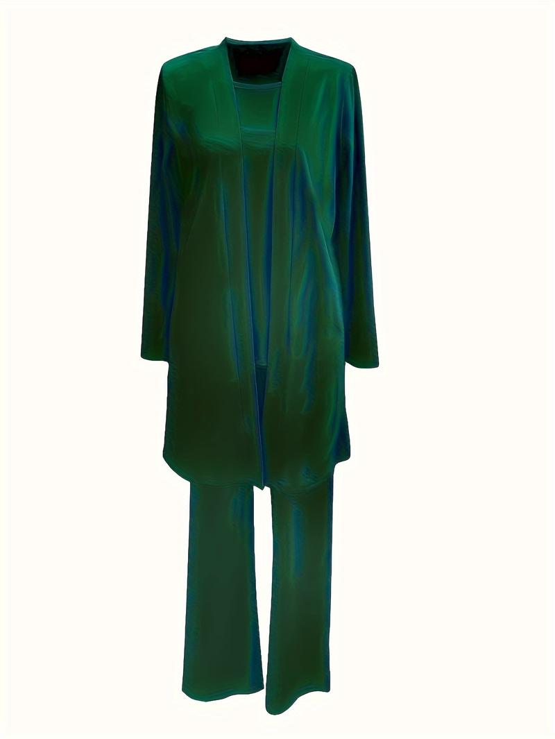 Product Introduction of Casual Three-piece Solid Set, Long Sleeve Cardigan & Top & Long Pants Outfits, Women's Clothing 6
