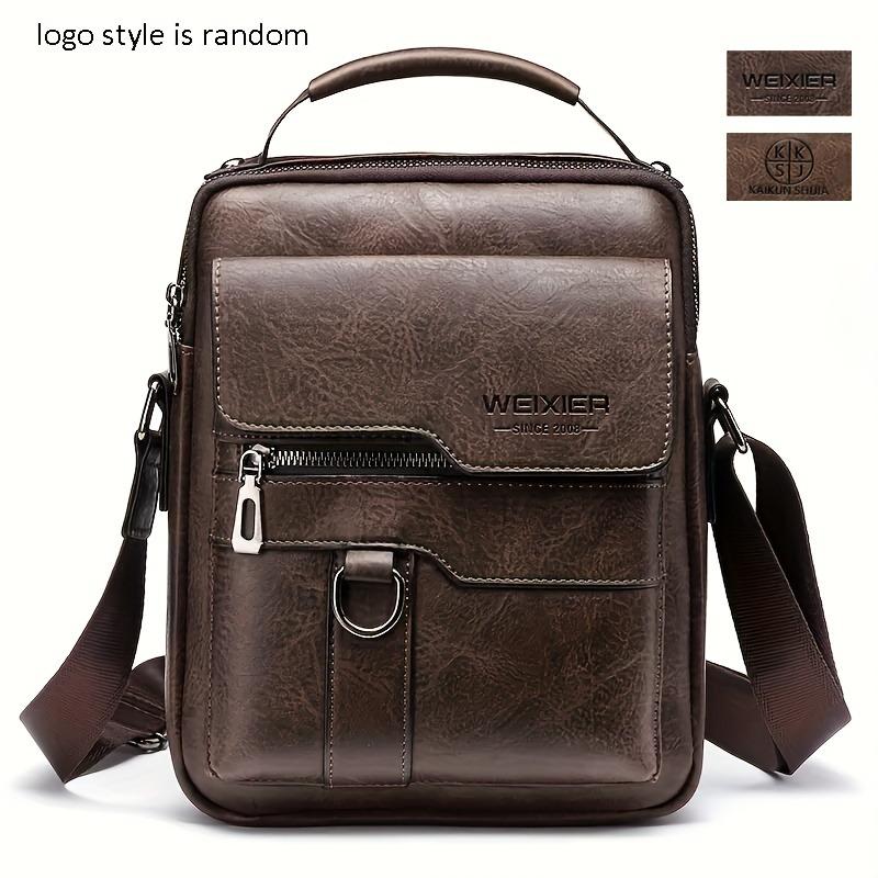 WEIXIER Casual Crossbody Bag - Sleek Multi-Pocket Shoulder Bag for Commuting, Square Handbag in Brown & Black, Durable PU with Polyester Lining, Zip Closure, Purse Crossbody 4