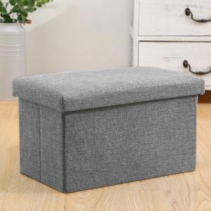 40cm Folding Ottoman Storage Box with Lid Pouffe Footstool Toy Container Bench - Gray