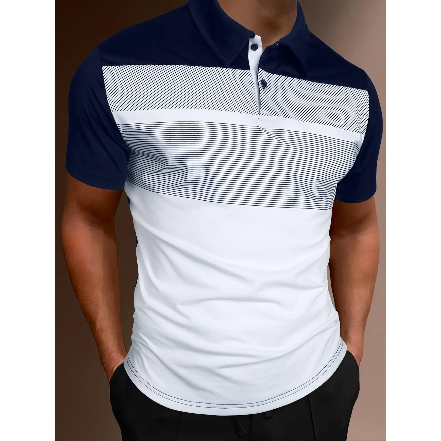 Manfinity Homme Men Striped Print Colorblock Polo Shirt