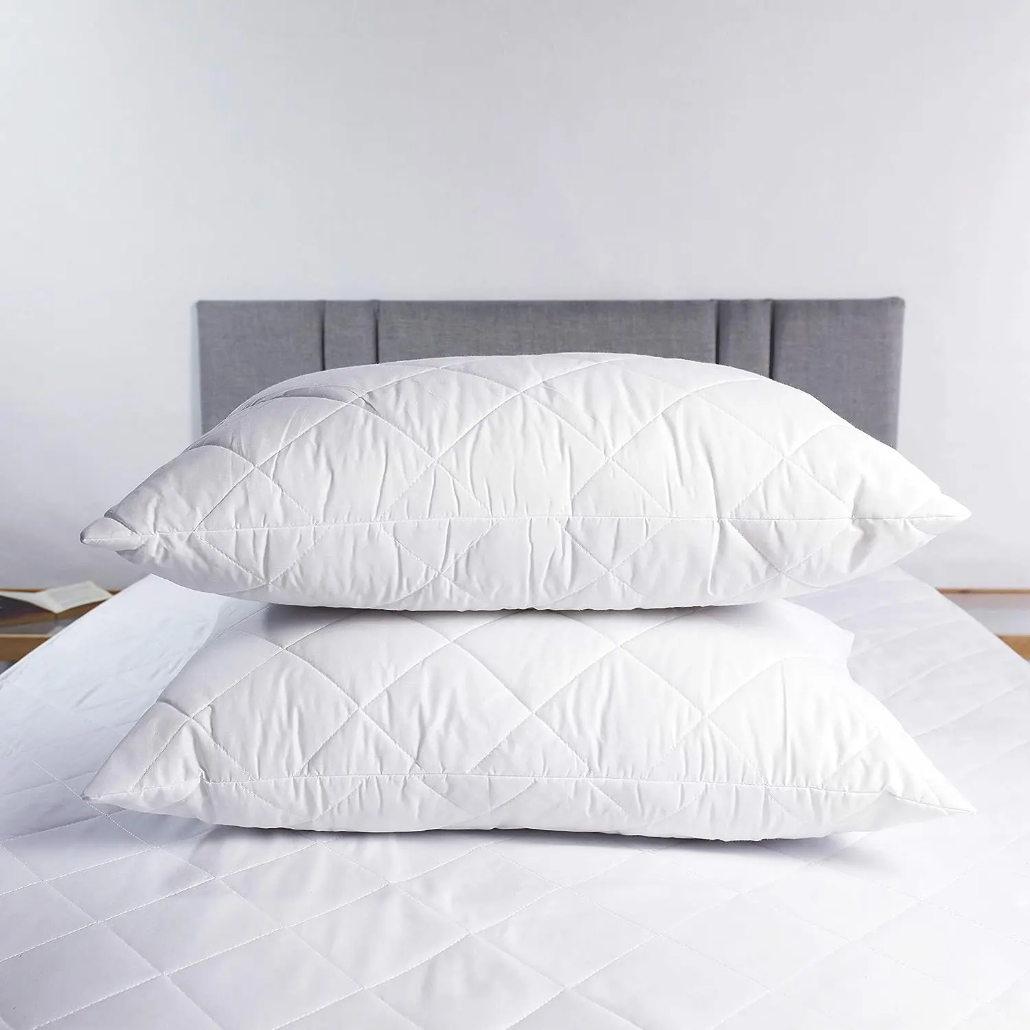 Quilted Pillows Bounce Back Hollowfibre Filled Durable and Comfortable Standard Size Pillows with Quilted Diamond Design Cover(twin pack)