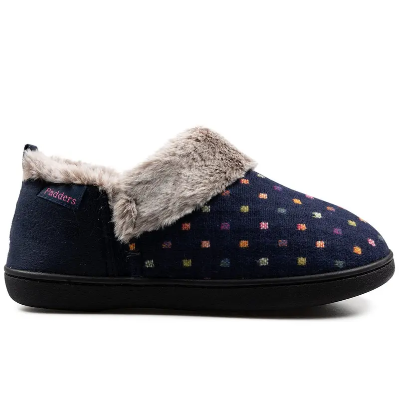 The Original Factory Shop Women's Navy Spot Slippers - Soft Foam Footwear Girl Shoe 1