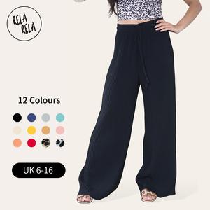RELA RELA Plus Full Length Drawstring High Waisted Plisse Wide Leg Trousers UK 6-22 Womenswear