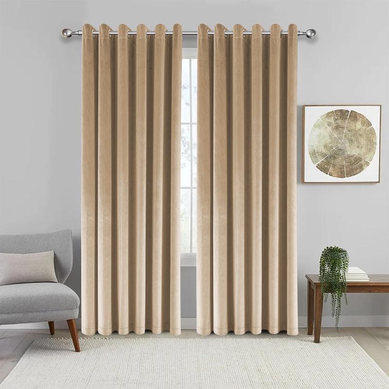Imperial Rooms Crushed Velvet Beige Curtains for Living Room - Fully Lined Ring Top Soft Bedroom Blackout Curtain With 2 Matching Tie Backs 4