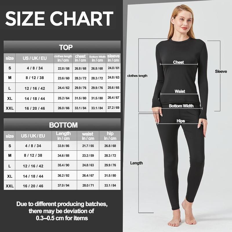 Product Introduction of Womens Thermal Underwear Set,Crew Neck Long Sleeved Base Layer Top & Leggings Multifunctional Home Thermal Base Layers for Sports Skiing Womenswear Comfort Basic Black Minimalist 0