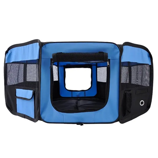 Portable Cat Dog Playpen Pet Puppy Rabbit Guinea Pig Pen Run Dia 90 x 41H cm Indoor & Outdoor Blue 1