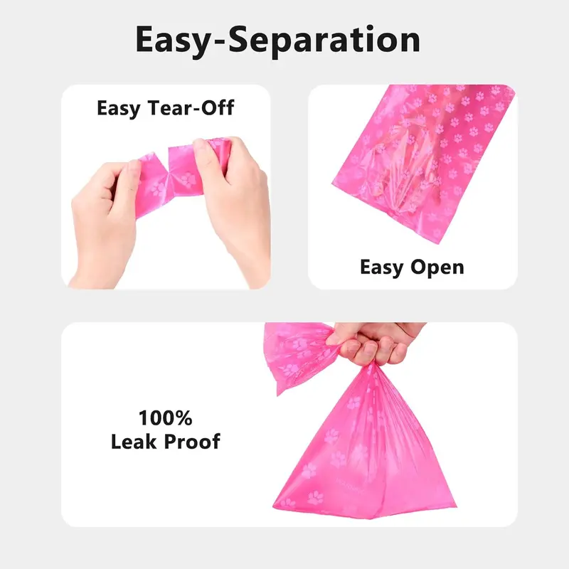 Biodegradable Dog Poo Bags with Holder-240 Large Poop Bags, Corn Starch Blended Compostable Poo Bag, Extra Thick Strong Leak Proof Poop Waste Bag for Dogs (Pink) 2