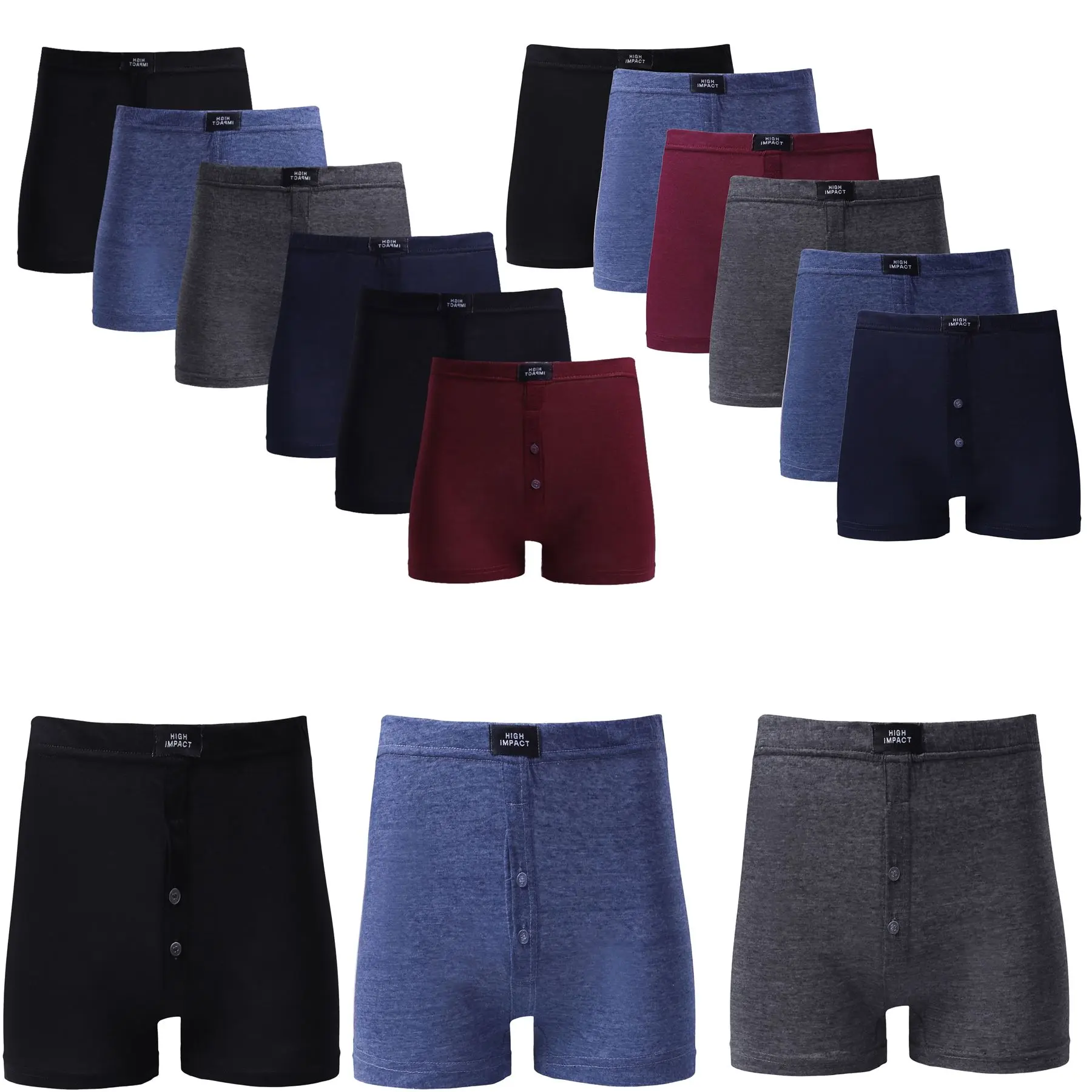 ZAKK Mens Plain Jersey Boxer Shorts Button Fly Underwear High Impact Multipack Boxers